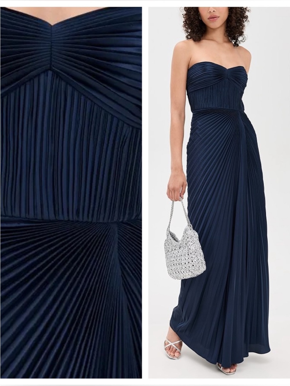 AMUR Joyceann Sweetheart Gown pleated Strapless Navy Size 4 57171